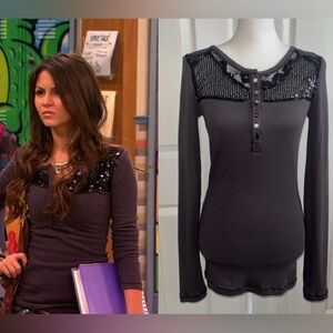As seen on Tori Vega in Nickelodeon Show Victorious, Purple Button Up Shirt